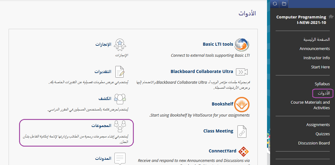 دليل مجموعات العمل والأنشطة الجماعية (Groups) في بلاك بورد SEU